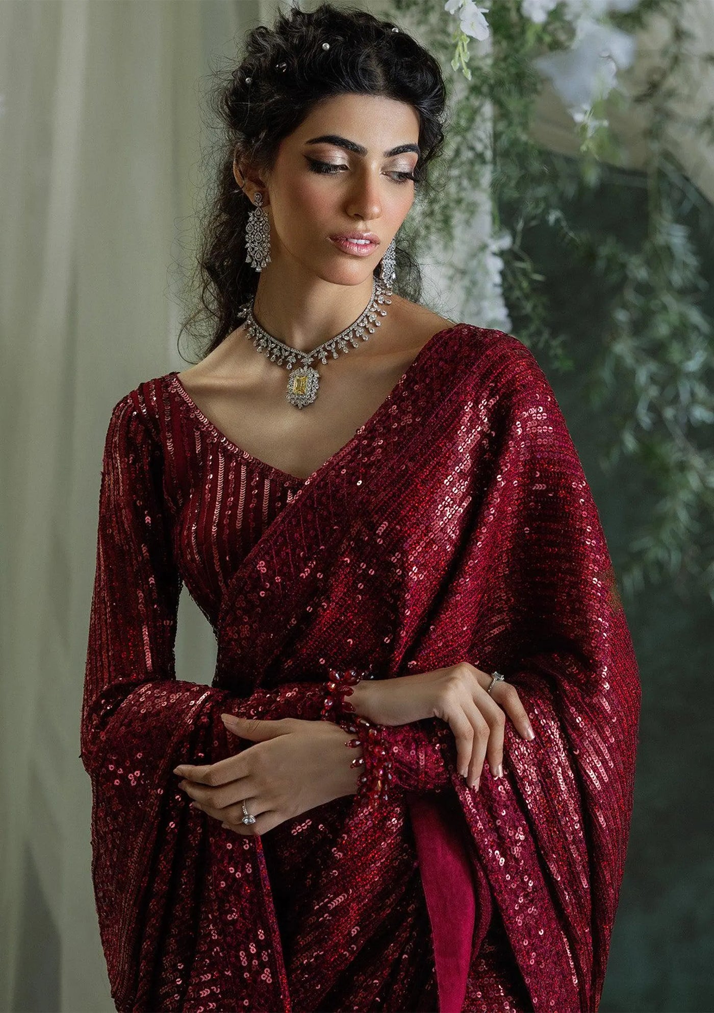 maroon color vibrant party wear sari, eastern dresses, bridal and formal outfits shalwar qamiz, lehnga choli, maxi, gown, frock aik