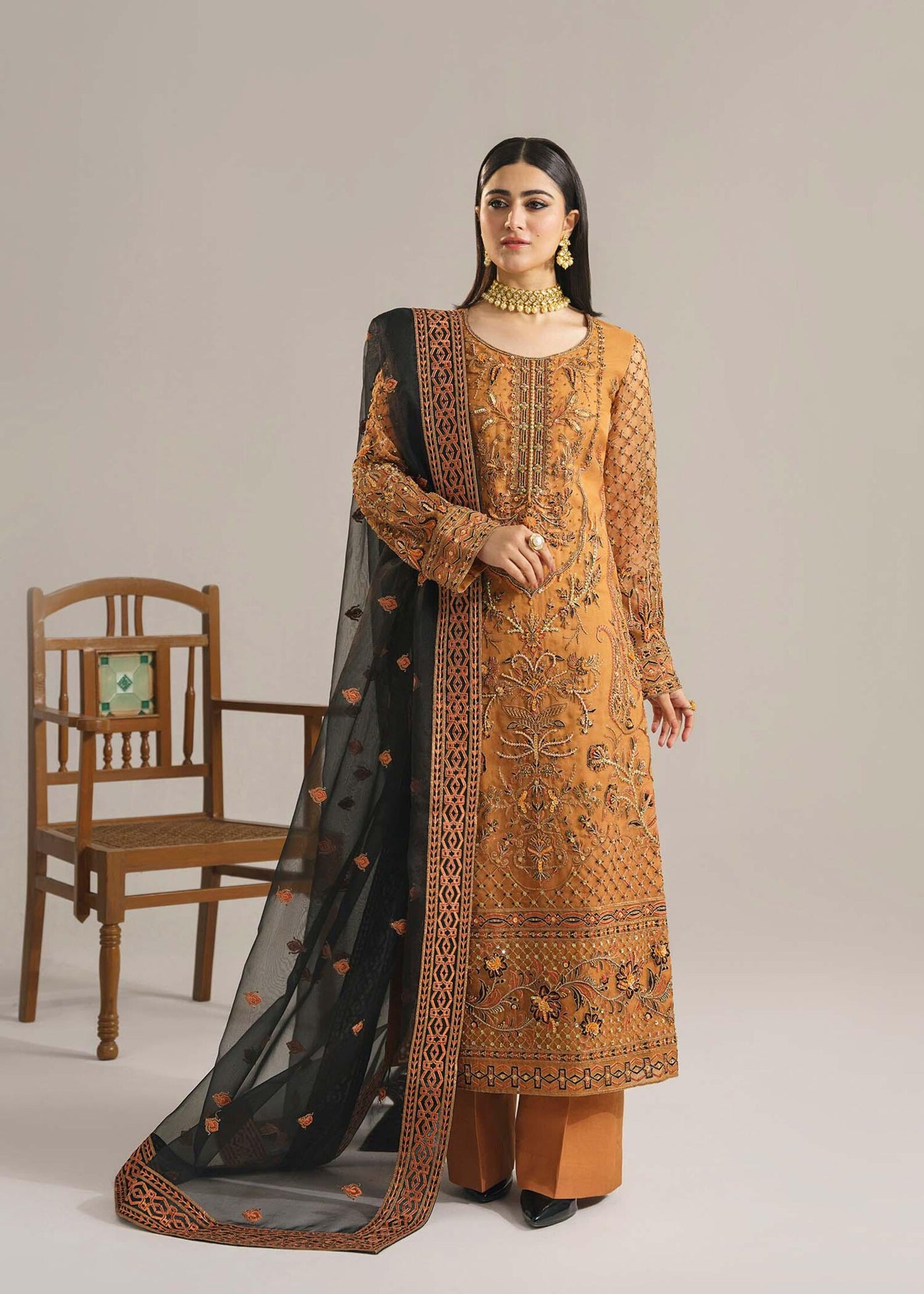 decent and modest brown color shalwar qamiz, hand embellished bridal and formal dress, sharara, gharara, kurti Pakistani