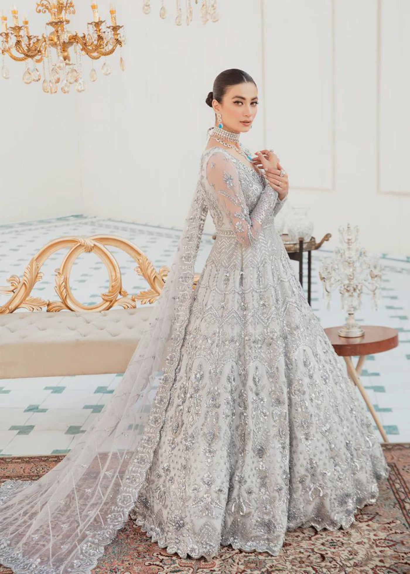 heavy bridal net embroidered hand embellished bridal anarkali maxi and lehnga, sharara, gharara, kurti Pakistani
