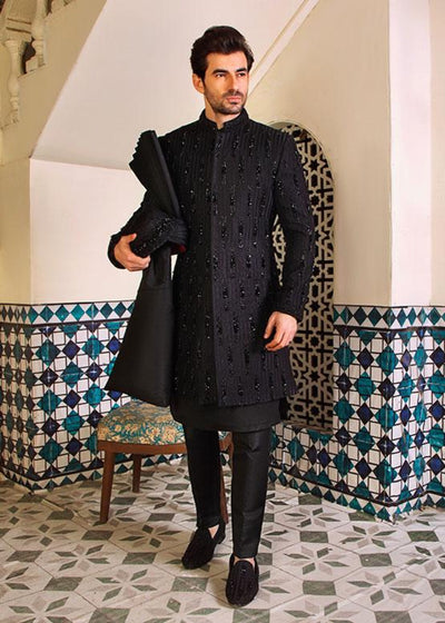 black bead work embroidered sherwani for groom, wedding wear, party wear, traditional events out fit,