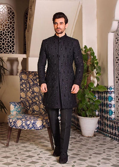 black bead work embroidered sherwani for groom, wedding wear, party wear, traditional events out fit,